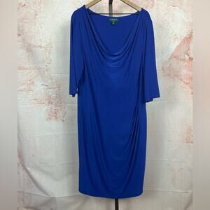 LAUREN RALPH LAUREN cobalt blue cowl neck dress size 22W ruched cocktail